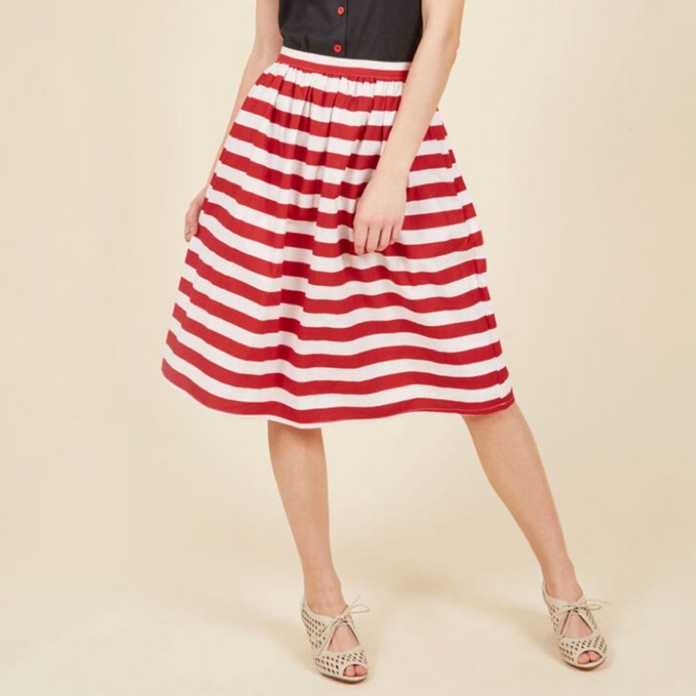 Red and Ivory stripe A-Line skirt from ModCloth